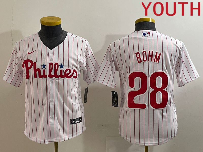 Youth Philadelphia Phillies #28 Bohm White stripe Game 2024 Nike MLB Jersey style 1->youth mlb jersey->Youth Jersey
